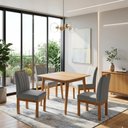 Ver imagem 1 de Conjunto Mesa de Jantar 90x90 Mdf e 4 Cadeiras Blend Linho - Cinza Claro