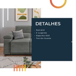 Sofá Retrátil Fox 3 Lugares 2,10m em Suede  - 2