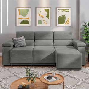 Sofá Retrátil Fox 3 Lugares 2,10m em Suede 
