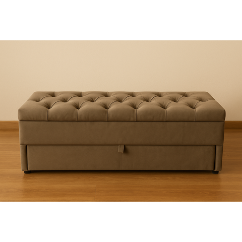 Puff Baú Gaveteiro 120x40x45cm Cor Cappuccino sob Medida Veludo Liso