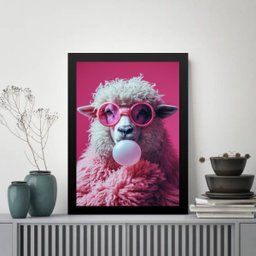 Quadro Ovelha Bubble Gum - Rosa 24x18cm:moldura Branca - 1