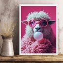 Ver imagem 2 de Quadro Ovelha Bubble Gum - Rosa 24x18cm:moldura Branca