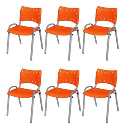 Cadeira Iso Base Cinza, Igreja, Escola, Escritório - Laranja Kit 6 Peças - 2