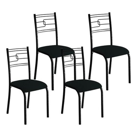 Kit 4 Cadeiras Paraty Corino Preto Tubo Martelado