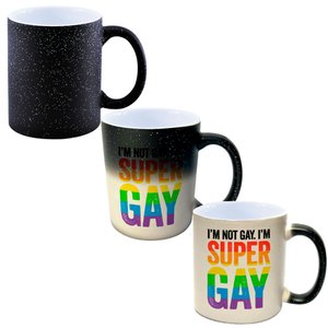 Caneca Mágica Glitter Muda de Cor Y2 Eu Não Sou Gay Eu Sou Super Gay Lgbt Lgbtqia