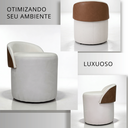Ver imagem 2 de Puff Decorativo Redondo Mila com Encosto Suede Bege e Corino Marrom para Penteadeira Sala Recepção:b