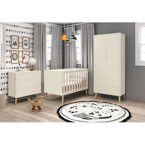 Jogo de Quarto para Bebê Completo 2 Portas Théo New Areia Fosco com Natural - MoveisAqui