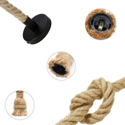 Kit 3 Pendente 1M Luminária Vintage Corda Sisal Retro Rústico Com Lâmpada LED Pera Âmbar Bivolt 4W E - 6