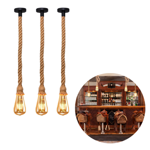 Kit 3 Pendente 1M Luminária Vintage Corda Sisal Retro Rústico Com Lâmpada LED Pera Âmbar Bivolt 4W E