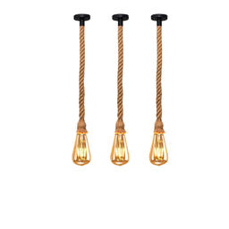 Kit 3 Pendente 1M Luminária Vintage Corda Sisal Retro Rústico Com Lâmpada LED Pera Âmbar Bivolt 4W E - 8