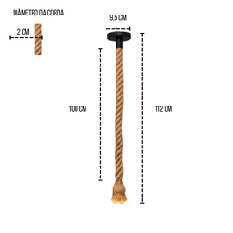 Kit 3 Pendente 1M Luminária Vintage Corda Sisal Retro Rústico Com Lâmpada LED Pera Âmbar Bivolt 4W E - 3
