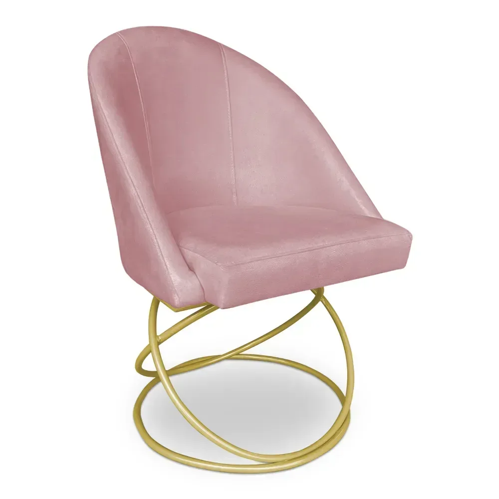 Ver imagem 3 de Kit 2 Poltronas Cadeiras de Jantar Luxo Estofada Base Metal Dourado Sala Cozinha Recepção Suede Rosa