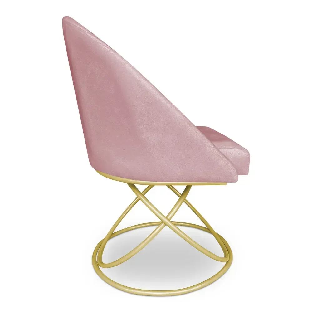 Ver imagem 4 de Kit 2 Poltronas Cadeiras de Jantar Luxo Estofada Base Metal Dourado Sala Cozinha Recepção Suede Rosa