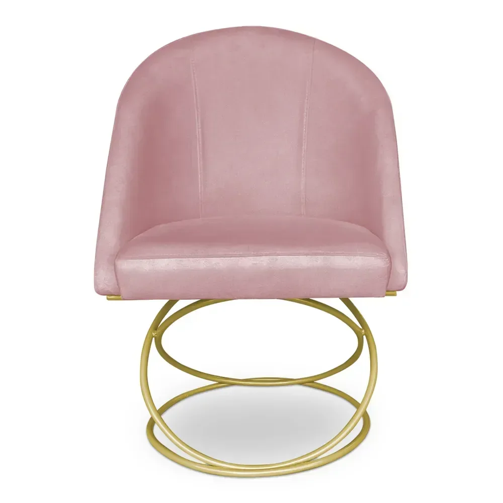 Ver imagem 2 de Kit 2 Poltronas Cadeiras de Jantar Luxo Estofada Base Metal Dourado Sala Cozinha Recepção Suede Rosa