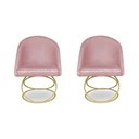 Ver imagem 1 de Kit 2 Poltronas Cadeiras de Jantar Luxo Estofada Base Metal Dourado Sala Cozinha Recepção Suede Rosa