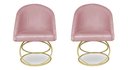 Ver imagem 1 de Kit 2 Poltronas Cadeiras de Jantar Luxo Estofada Base Metal Dourado Sala Cozinha Recepção Suede Rosa
