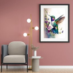 Quadro Beija-flor Aquarela - 60x48cm:madeira Branca - 2