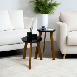 Duas Mesas de Canto Pé Palito Tripé Madeira para Sala Quarto:preto - 1
