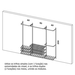 Guarda roupa closet aramado aberto armário modulado roupeiro 2,20 BR - 2