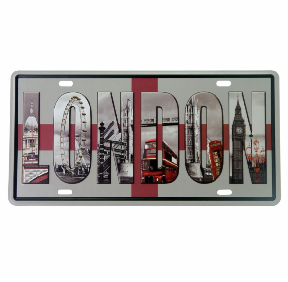 Placa de Metal London Alto Relevo- 30 x 15 cm