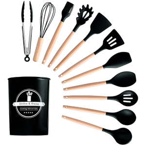 Kit Utensílios Cozinha 12 Peças Silicone Antiaderente - Preto Sandro