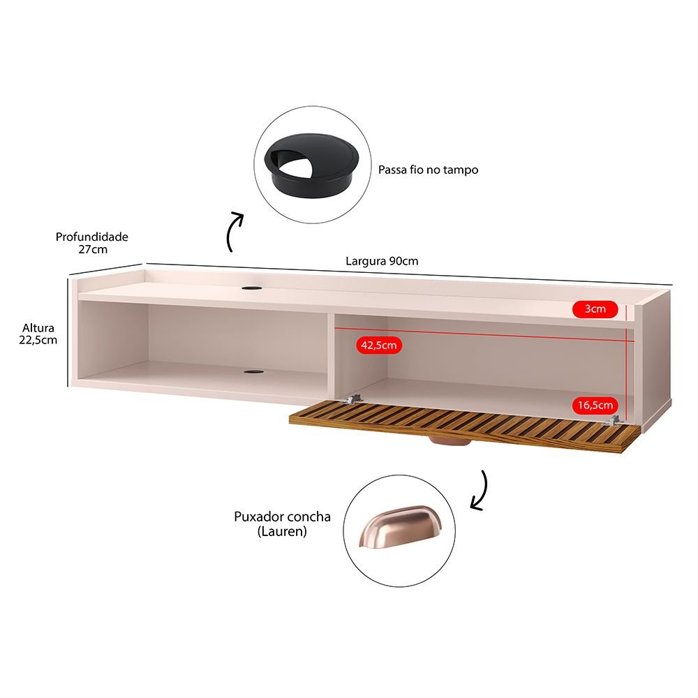 Penteadeira Compacta Classic Bancada Camarim 90 Cm Nicho Porta Maquiagem Quarto Menina Retrô - - 8