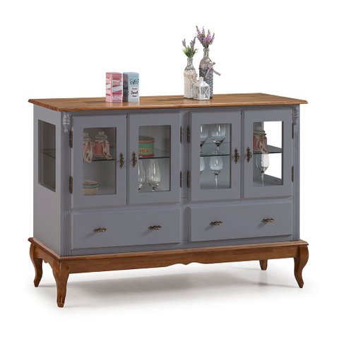 Buffet Aparador 4 Portas 2 Gavetas Prateleiras em Vidro 60510 Linz Móveis