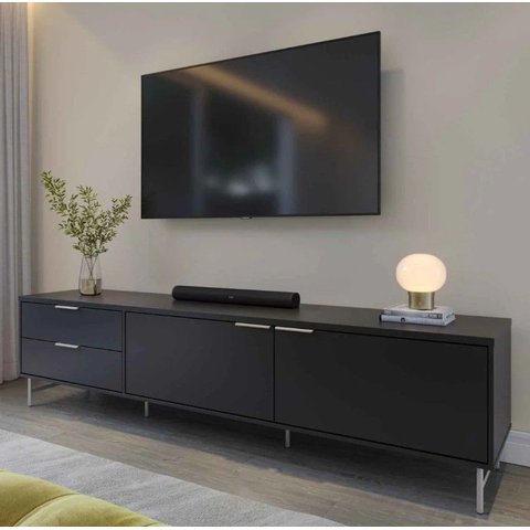 Rack para Tvs até 75 Polegadas 2 Portas 2 Gavetas Yves 220cm Preto Fosco com Champanhe