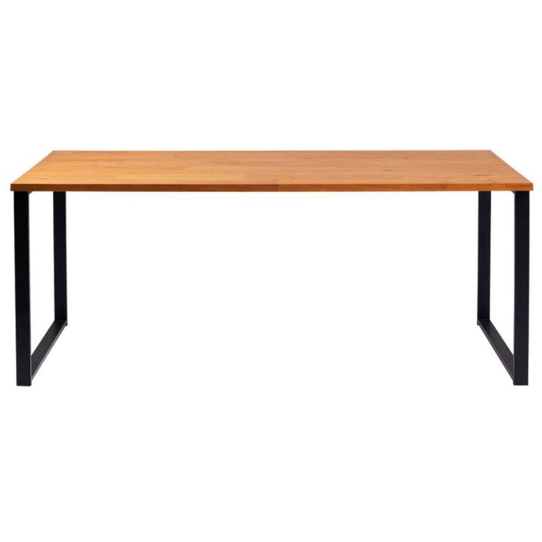 Mesa de Jantar Retangular Boston Industrial Daf Móveis 180 x 90 cm Madeira Maciça Mel Base Aço