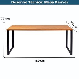 Mesa de Jantar Retangular Boston Industrial Daf Móveis 180 x 90 cm Madeira Maciça Mel Base Aço - 5