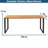 Mesa de Jantar Retangular Boston Industrial Daf Móveis 180 x 90 cm Madeira Maciça Mel Base Aço - 5