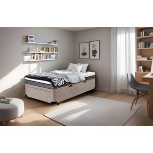 Cama Box Baú Solteirão Serenelife - Chenille Bege