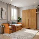 Ver imagem 3 de Conjunto Quarto Bicama Duo com Cama Auxiliar + Guarda-Roupa Casal Domus Max 4 Portas - Nature/Cedro