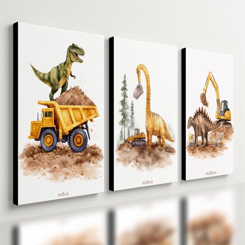 Kit 3 Quadro Decorativo Dinossauro Menino Infantil Criança Qualidade Premium 28x20cm