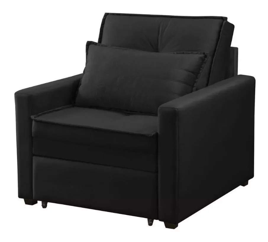 Ver imagem 3 de Poltrona Cama Solteiro Assento Dobrável Veludo Preto Sleep - Harmônica Móveis