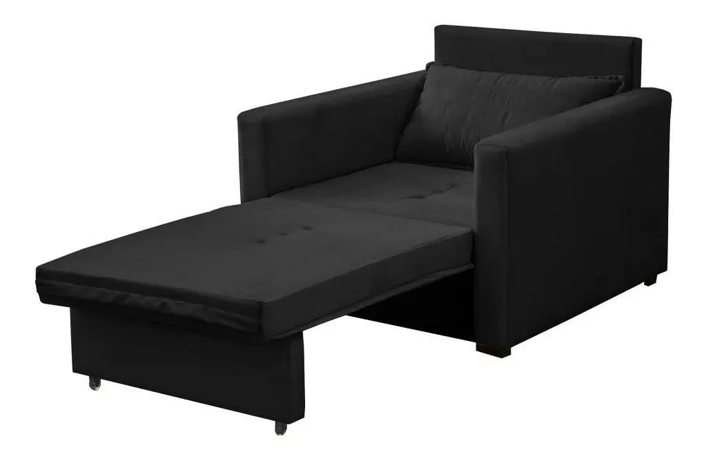 Ver imagem 2 de Poltrona Cama Solteiro Assento Dobrável Veludo Preto Sleep - Harmônica Móveis