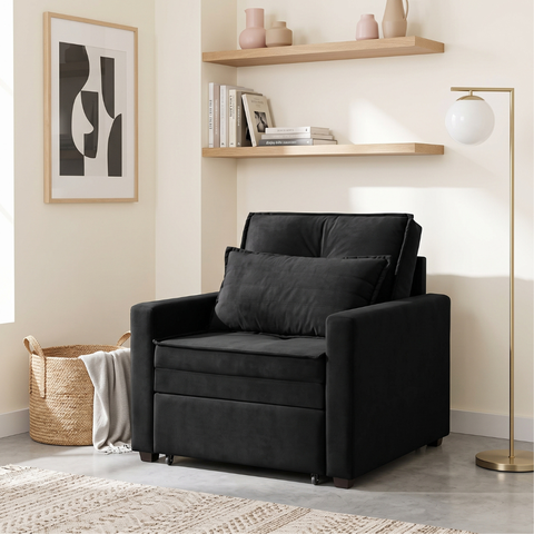 Poltrona Cama Solteiro Assento Dobrável Veludo Preto Sleep - Harmônica Móveis
