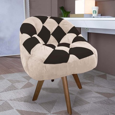 Poltrona Paloma Escritório Sala Giratória Madeira Suede Bege Rosado e Suede Marrom - Dominic Decor