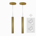 Ver imagem 1 de Kit 2 Pendente Tubo Palito 30cm - Ouro + Lampada Led 4w