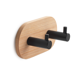 Gancho Adesivo sem Furo Duplo de Bambu e Metal Preto Porta Toalhas - Natural - 3