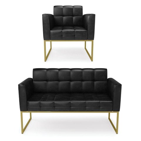 Kit 1 Sofá Namoradeira e 1 Poltrona Elisa Corano Base Metálica Industrial Dourado - D'Rossi Cor