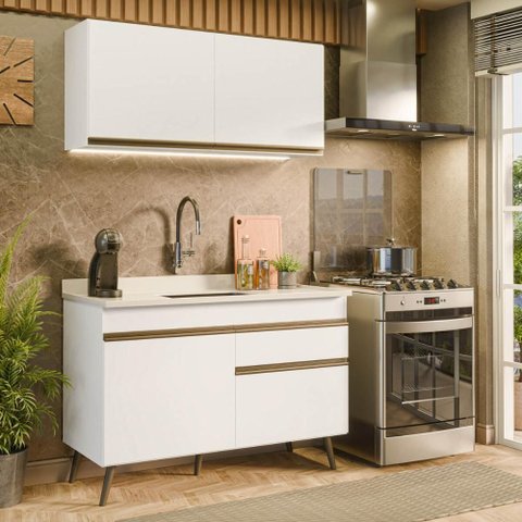 Armário Cozinha Modulada Compacta Balcão com Pia 120cm Florença Multimóveis MCR2451 Branco/Gelo