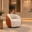 Ver imagem 1 de Poltrona Giratória 360° Orgânica Bouclé Sala Recepção Nuvem:Bouclê/Courino Sintético/ Off White Deta