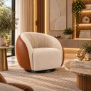 Ver imagem 2 de Poltrona Giratória 360° Orgânica Bouclé Sala Recepção Nuvem:Bouclê/Courino Sintético/ Off White Deta