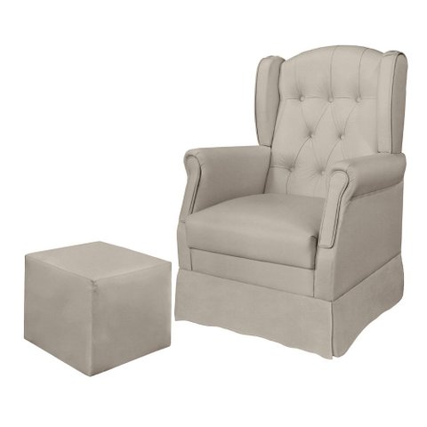 Poltrona Inês com Puff 67cm Suede Bege - Sallar Home