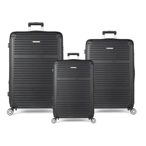 Conjunto com 3 Malas para Viagem Polo King Cor Preta - Material em Abs - Rodinhas 360º