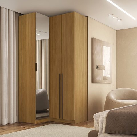Guarda Roupa de Canto 3 Portas 1 Espelho Altezza Trend Belmax:freijó