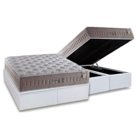 Cama Box Baú Queen: Colchão Molas Ensacadas Anjos Masterpocket Richesse + Base White(158x198)