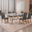 Ver imagem 1 de Mesa Copper 6 Lugares MDF Vidro com Cadeiras Lorena Linho Grafite 180cm Moderna