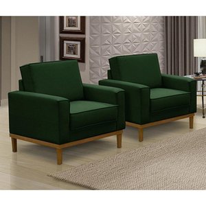 Kit 2 Poltronas Decorativa Living com Base Lavinia Linho Verde Adonai Estofados
